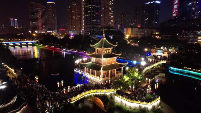 贵阳甲秀楼南明河城市夜景