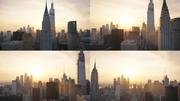 纽约市和曼哈顿的空中城市景观。城市景观与办公大楼和历史悠久的克莱斯勒和帝国大厦摩天大楼。史诗旅行目的