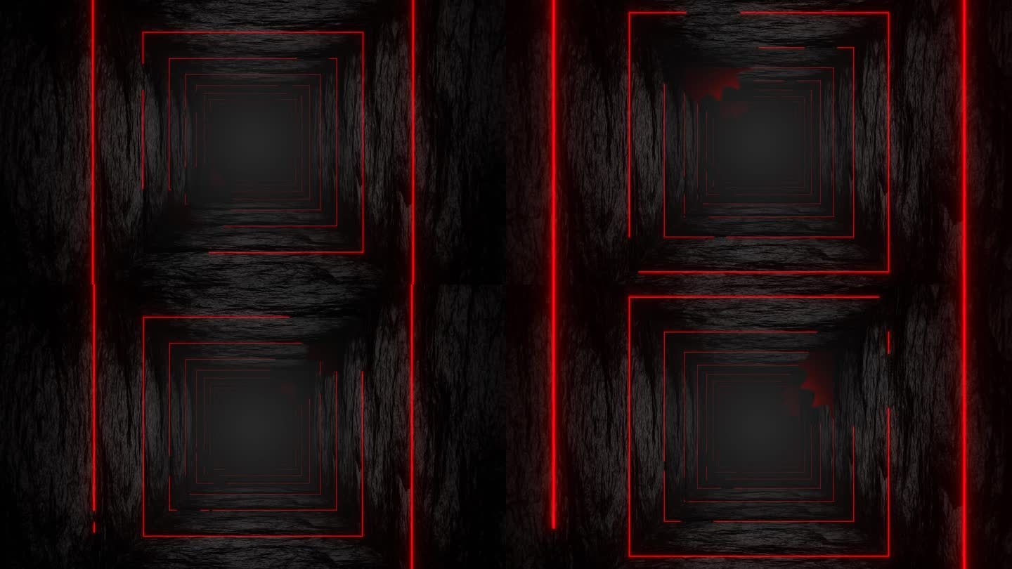 红对黑圆锯隧道背景VJ循环动画在4K