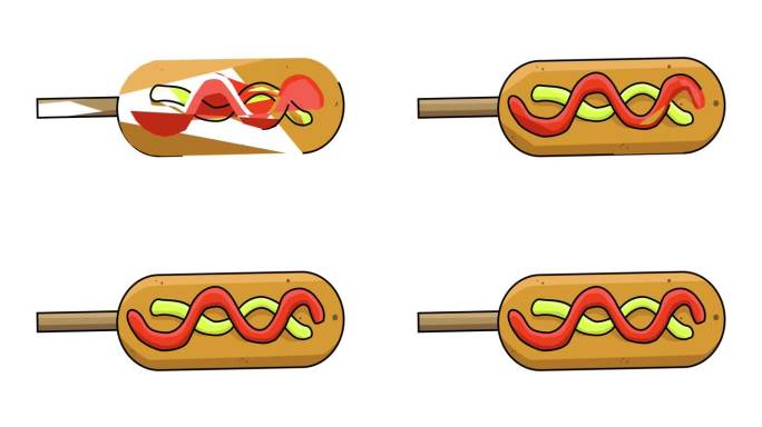 在白色背景上形成玉米热狗的动画视频