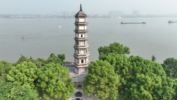 九江市锁江楼航拍九江长江国家文化公园风景
