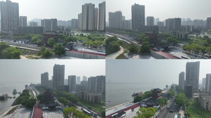 九江市浔阳楼航拍九江长江国家文化公园风景