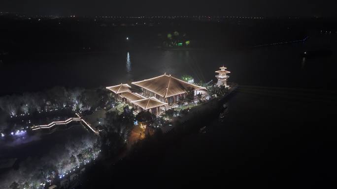航拍上海浦江之首旅游景区建筑灯光