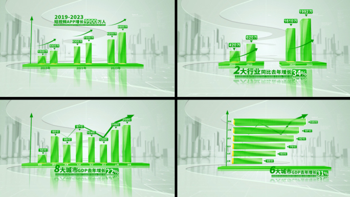 绿色环保简洁科技企业数据柱状图AE模板