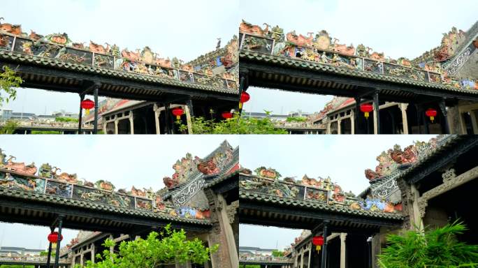 广州陈家祠屋顶屋脊传统雕塑神兽