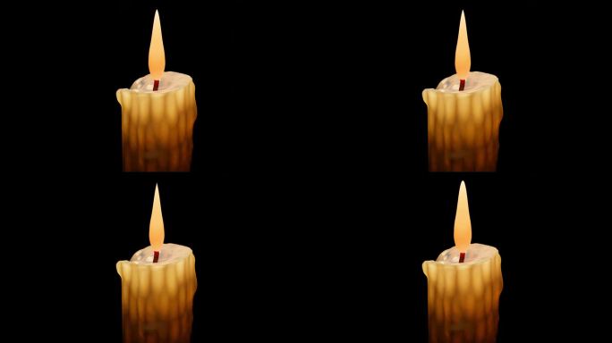 黑色背景上燃烧的蜡烛的循环动画。黑暗中的蜡烛。无缝循环3d渲染。经典的蜡蜡烛。内存