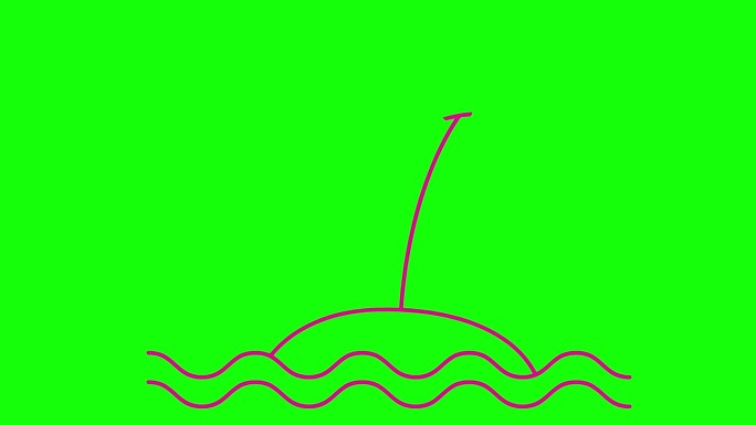 动画线性图标的两个品红树的棕榈树在岛上的波浪。粉红色的符号是逐渐绘制的。旅游、旅游、度假的概念。矢量
