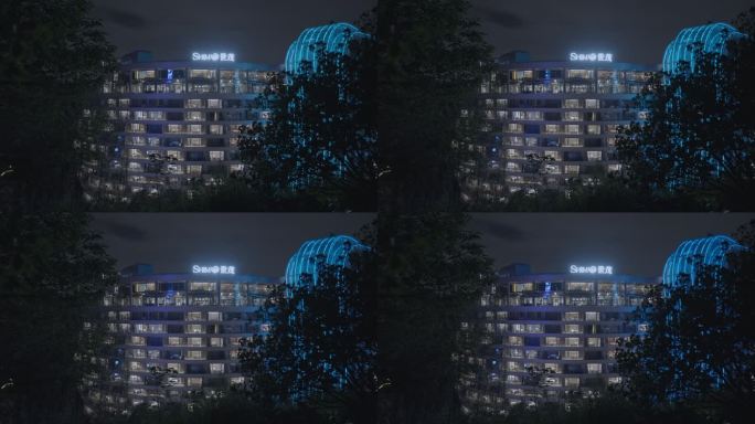 无人机航拍上海佘山世茂洲际酒店夜景