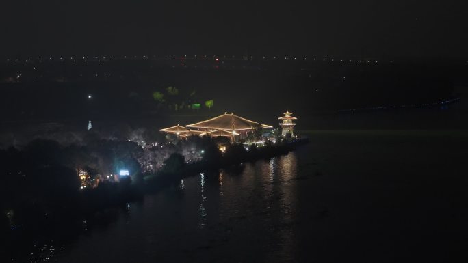 航拍上海浦江之首分水龙王庙夜景