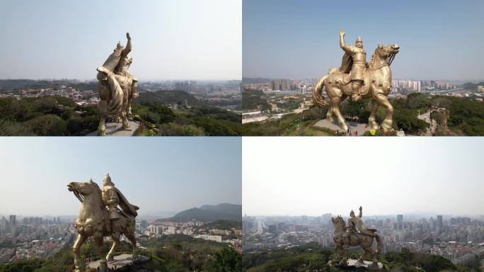 泉州郑成功雕像环绕航拍