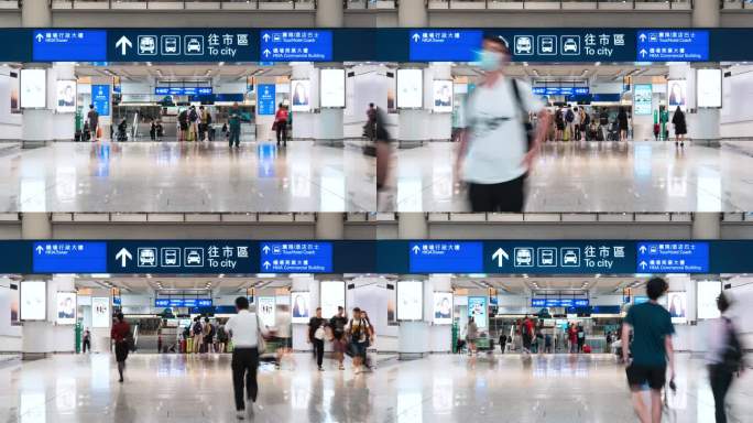 香港国际机场出口，亚洲旅客带着行李走过。海外运输，航空运输业务，亚洲旅游生活方式理念