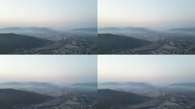 云雾缭绕、城镇上空、群山环绕