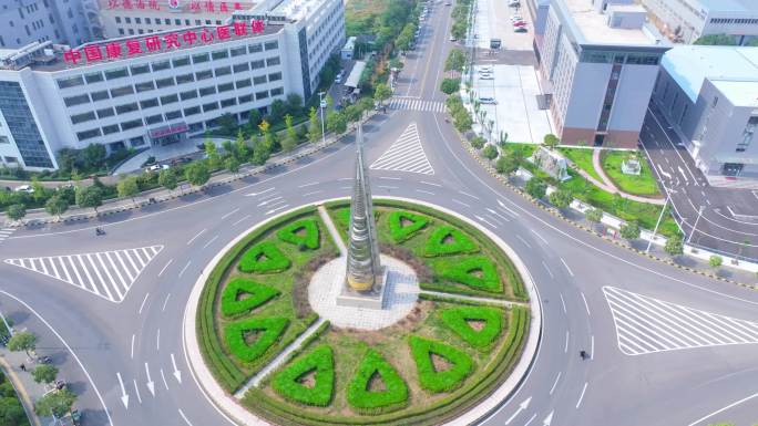 航拍枣庄高新区泰国工业园区雕塑