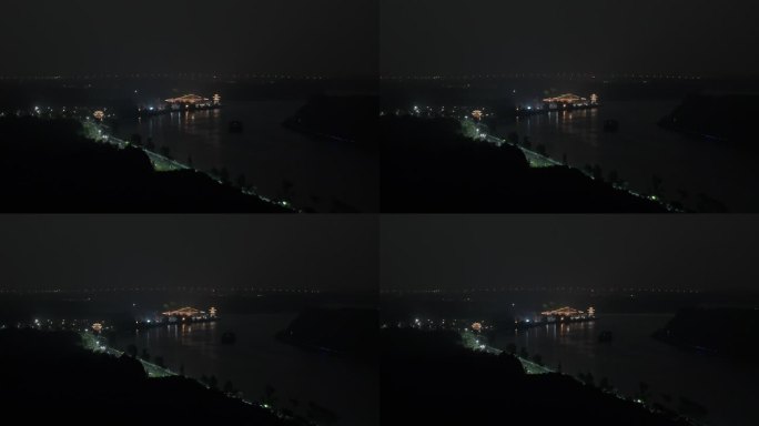 航拍松江浦江之首分水龙王庙夜景