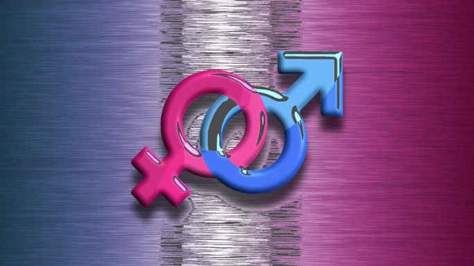 动画闪烁的男性和女性的象征，标志，男性和女性对蓝色背景