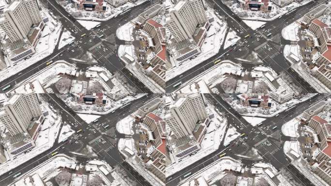 冬季十字路口车流航拍