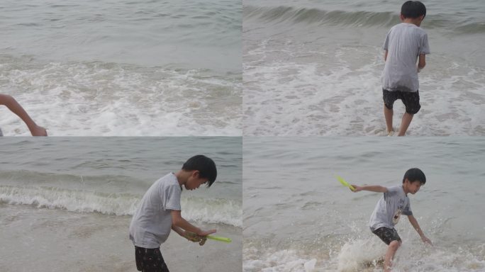 小孩子海滩沙滩玩耍升格