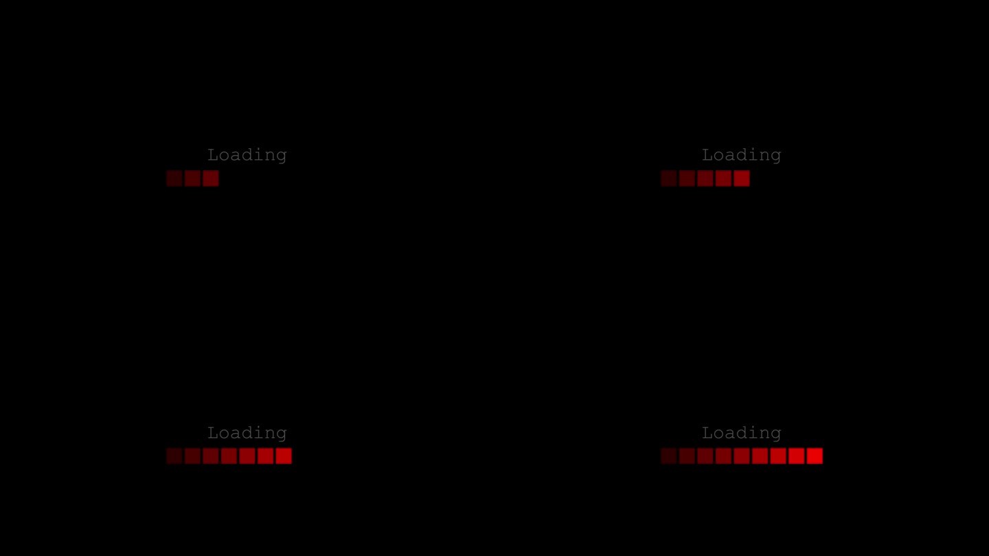 加载屏幕条采用从深红色到浅红色渐变的方框形式。黑色背景