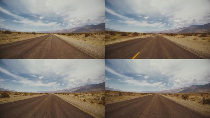 POV在死亡谷风景优美的道路上开车