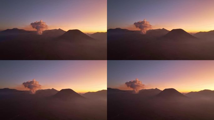 在印尼东爪哇的Bromo Tengger塞梅鲁国家公园，从金刚视角看日出时壮观的Bromo火山。景观