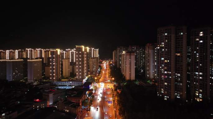 4K-昆明城市西山区夜景，主干道夜景