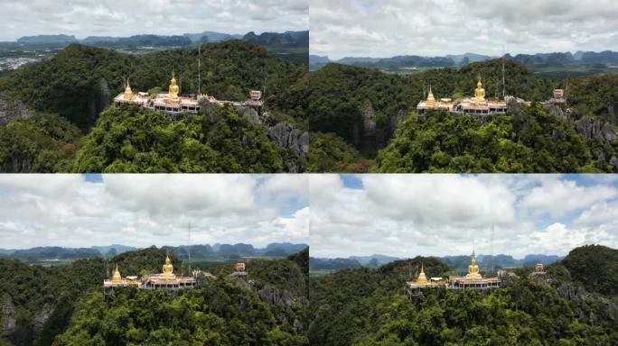 鸟瞰图甲米的老虎洞寺(Wat Tham Suea)在令人惊叹的自然环境。宁静的美和灵性