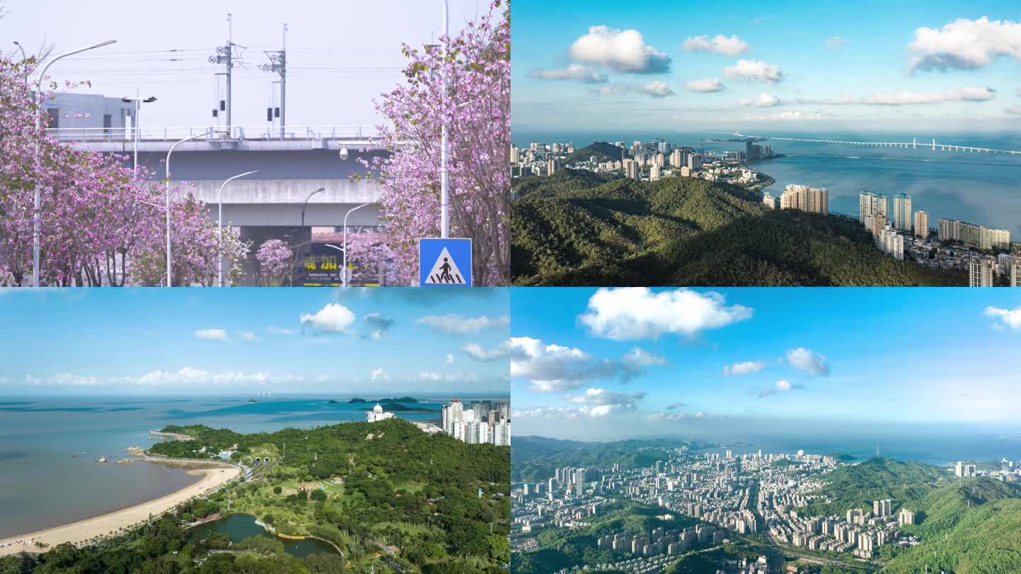4k珠海城市风光蓝天白云、绿美生态延时