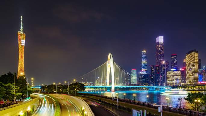 广州珠江新城夜景现代化城市车流延时