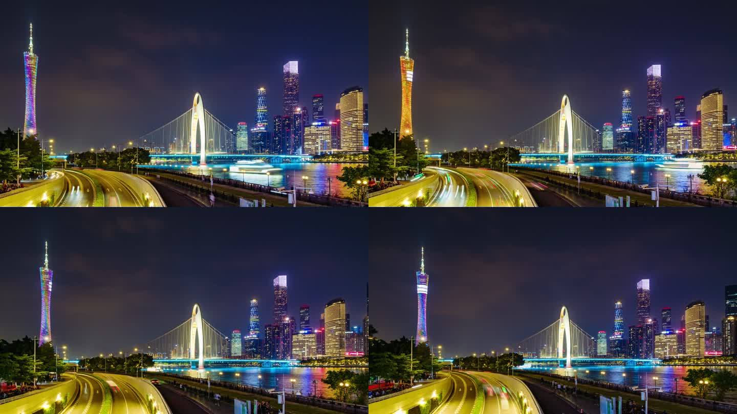 广州珠江新城夜景现代化城市车流延时