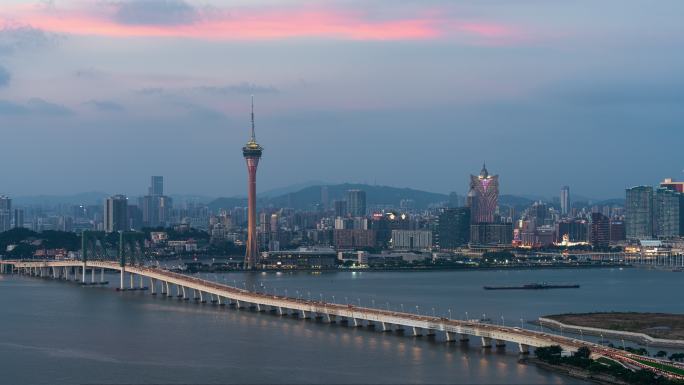 澳门半岛夜景日转夜4k延时