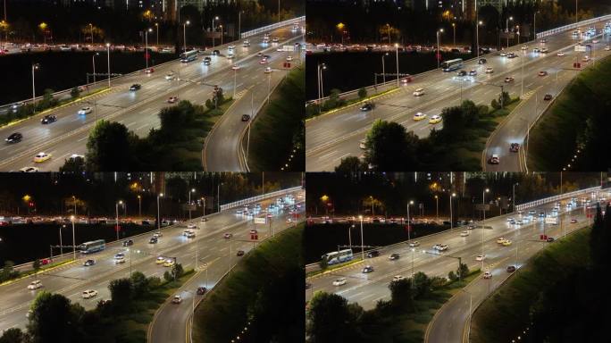 车流马路交通城市夜色4K航拍