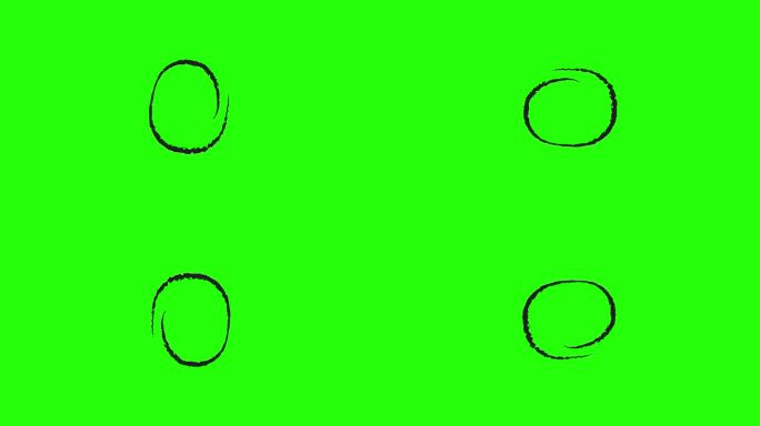 在绿色背景上加载黑色圆形图标。手绘风格。绿屏