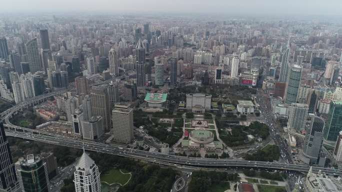 航拍 上海 人民广场  延安路高架
