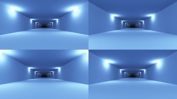 未来主义蓝色科幻隧道内部