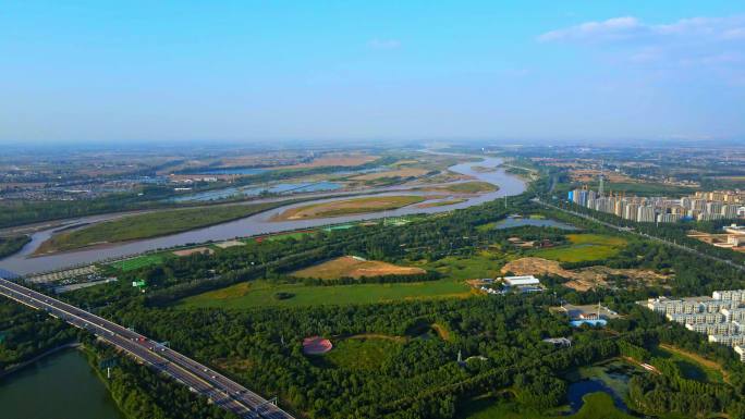黄河平原-城市河流航拍