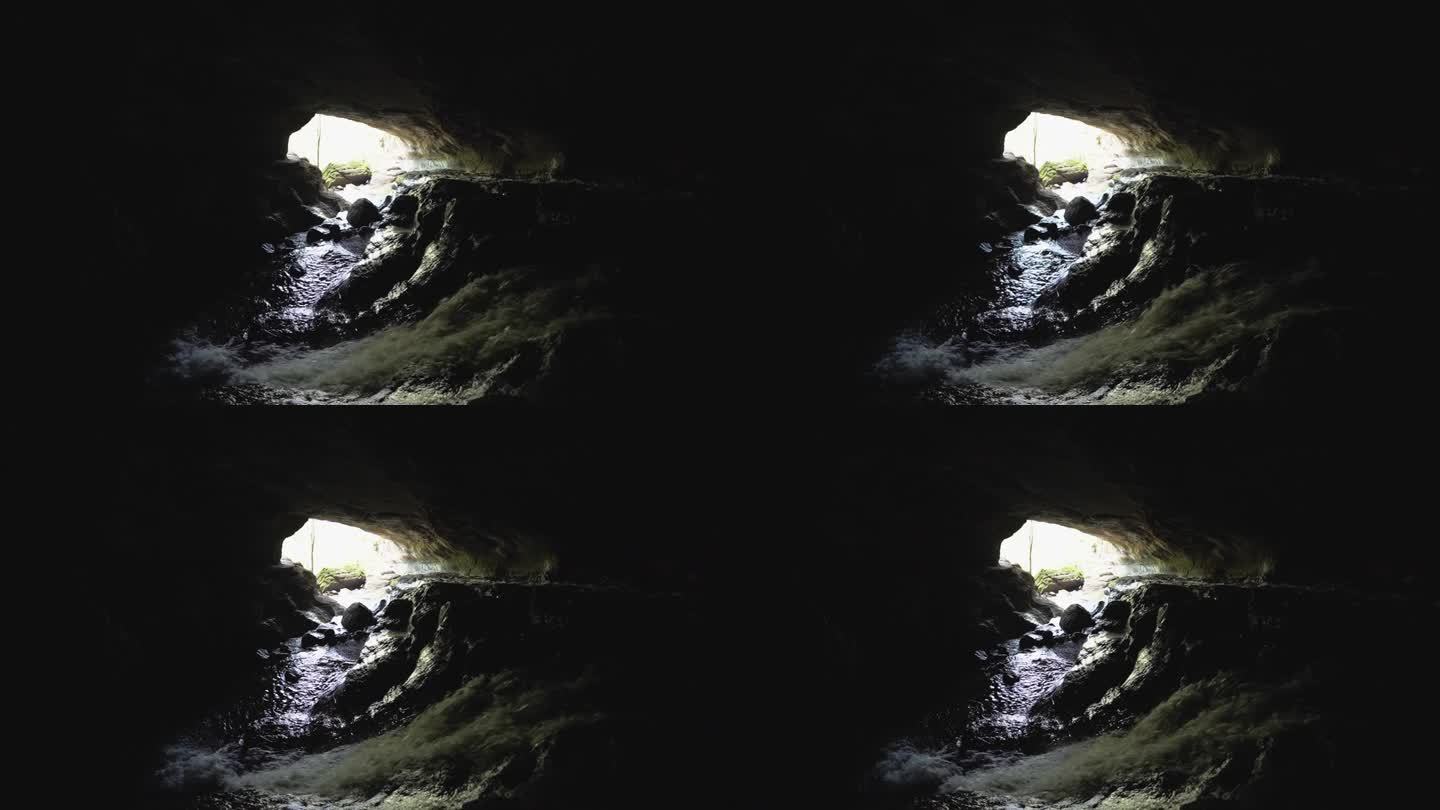 在哥伦比亚帕伊科尔市附近的一个洞穴里，蝙蝠悬挂在天花板上，在黑暗中飞翔。