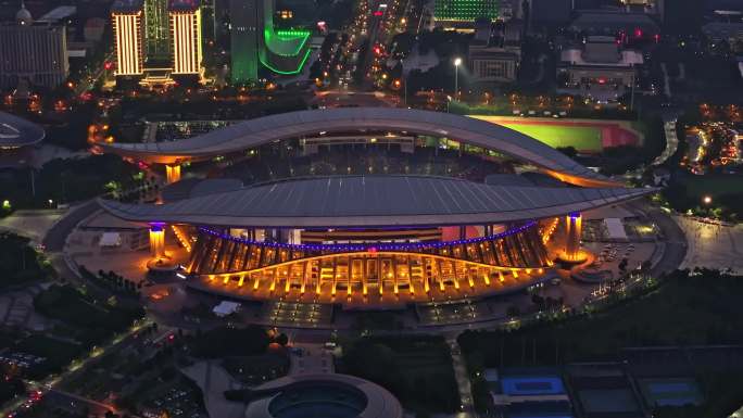 广西体育中心夜景高清航拍视频素材