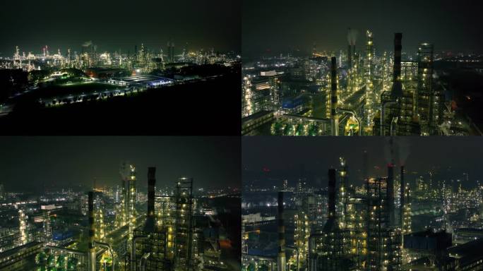 夜晚工业园，化工厂，炼油厂