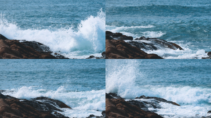 台风天礁石海浪高速摄影