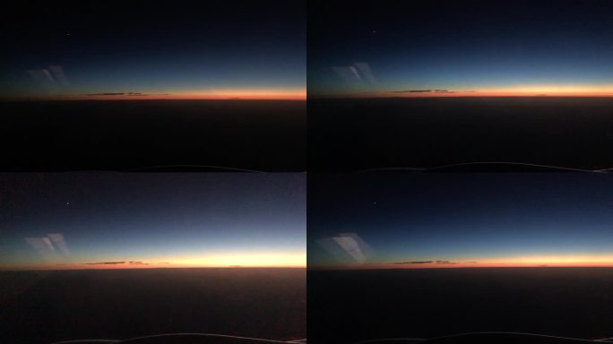 傍晚坐飞机时的落日天空霞光