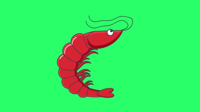 动画红虾在绿色背景。