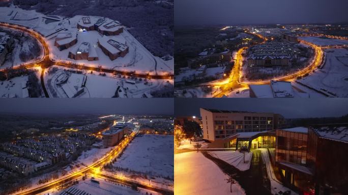 4k高清长白山二道白河镇冬日雪景夜景航拍