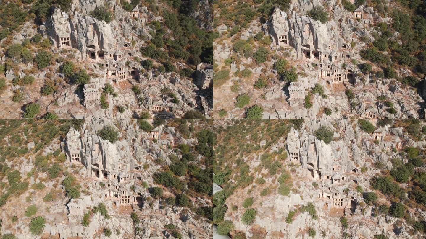 鸟瞰土耳其德姆雷的迈拉岩墓