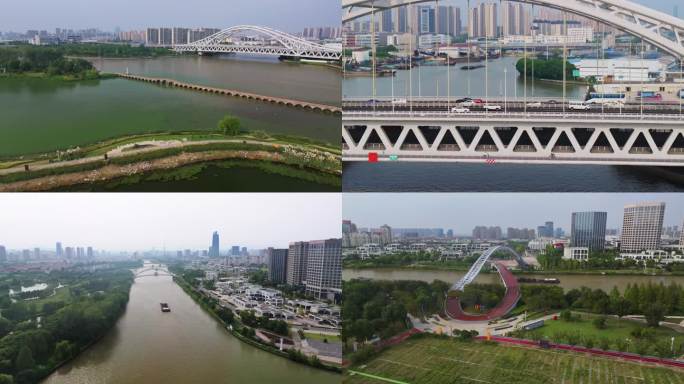 航拍苏州宝带桥，京杭运河