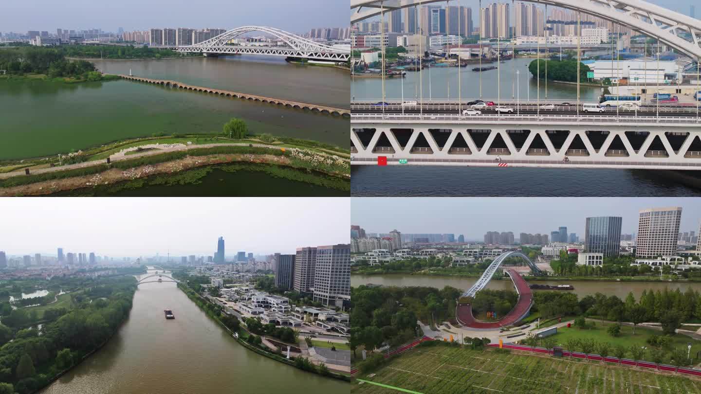 航拍苏州宝带桥，京杭运河