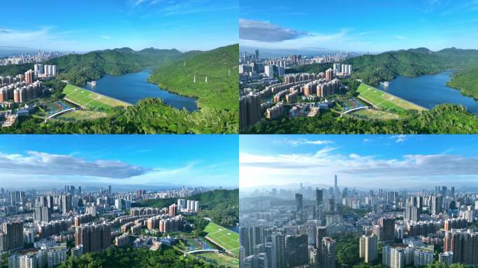 从梅林水库眺望深圳中心区城市风光风景如画