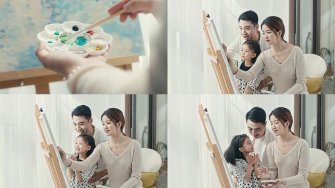 一家人绘画 父母教孩子绘画 幸福家庭
