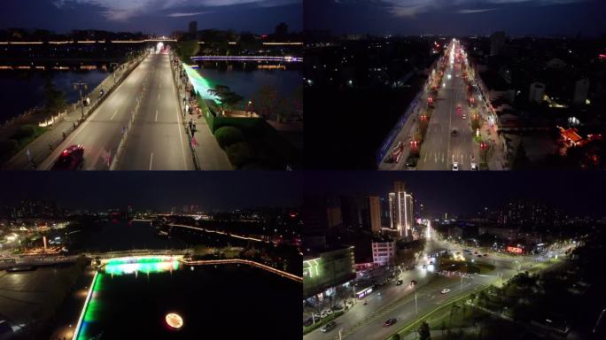 荆州古城夜景4K航拍