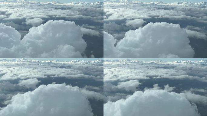 降落时飞过积云顶部的。一个飞行员的视角。3000米高。