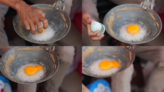 椰肉的烹调过程。正宗的雅加达食物是由糯米和鸡蛋制成的，传统的“kerak telor”小贩将鸡蛋、大